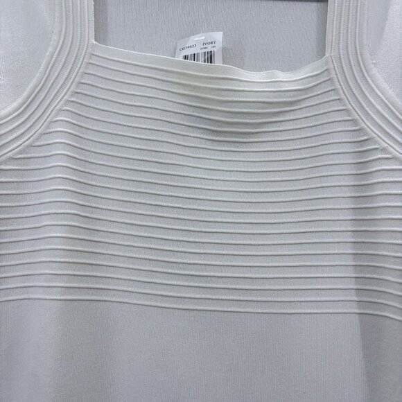 Cable & Gauge Cream Tight Knit Sweater, Square Neck&Ribbed Design SZ Medium NWT - Picture 3 of 8